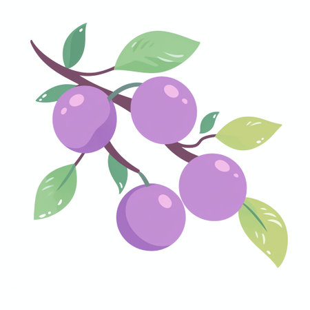 Plum branch with ripe fruit. Vector illustration in cartoon style.の素材