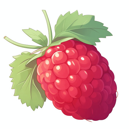 Raspberry with leaf isolated on white background. Vector illustration. Eps 10.の素材