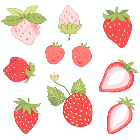 Strawberry set. Vector illustration. Isolated on white background.の素材