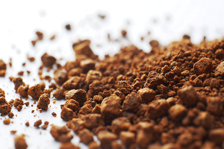 Pile of instant coffee granules on white background, closeupの素材
