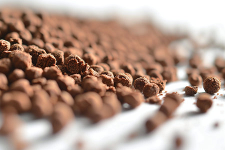 Instant coffee granules on white table, closeup. Shallow depth of fieldの素材