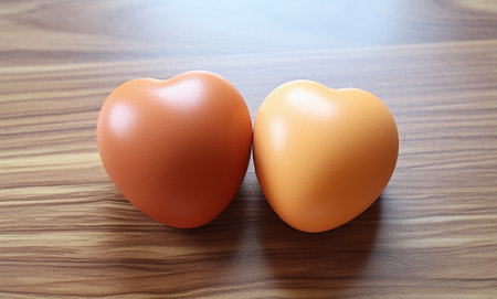 Two orange hearts on a wooden background, Valentine's dayの素材