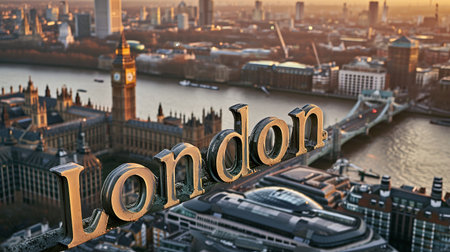 London skyline at sunset. London, UK. 3D rendering.の素材