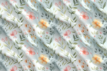 Texture, background, pattern. Silk fabric with a pattern of flowersの素材