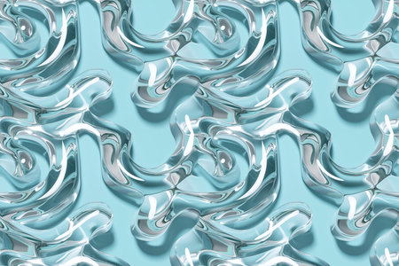 abstract blue background with silver swirls, 3d render illustrationの素材