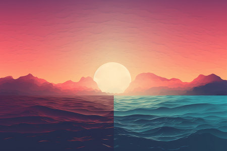 Sunset in the sea. Vector illustration. Gradient mesh.の素材