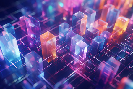 3d illustration of abstract geometric composition,digital art works with light effects.の素材