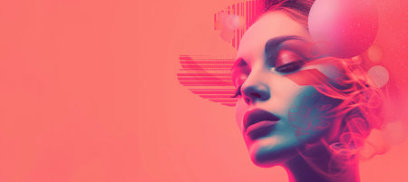 Fashion portrait of a beautiful young woman with pink lips. Beauty, fashion.の素材