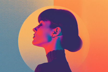 Portrait of a beautiful young woman with short black hair. Retro styles.の素材
