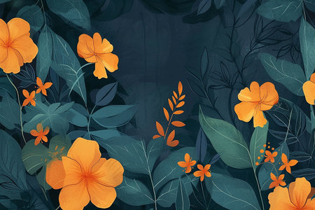Tropical background with exotic flowers and leaves. Vector illustration.の素材