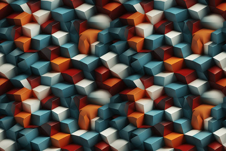 3d rendering of abstract geometric shapes in red, orange and blue colorsの素材