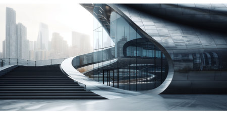 Modern architecture abstract background with stairs. 3d rendering double exposure imageの素材