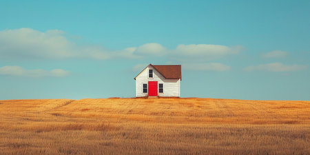 Abandoned house in the field. 3d rendering. Computer digital drawing.の素材