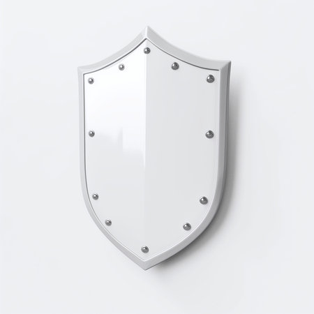 White shield isolated on a white background. 3d rendering illustration.の素材
