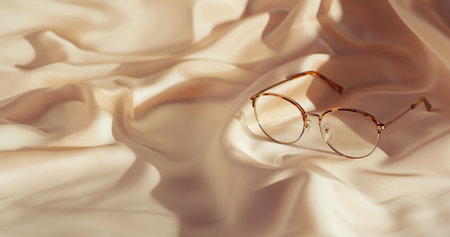 Glasses on satin background, vintage style, soft focus.の素材