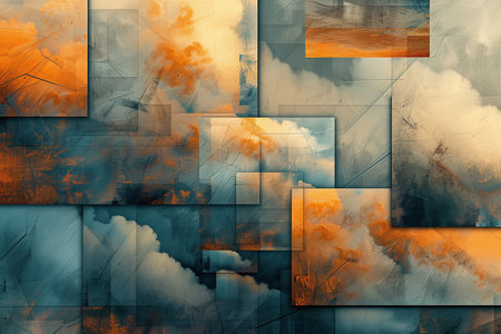 abstract background with blue sky and clouds, digital collage styleの素材