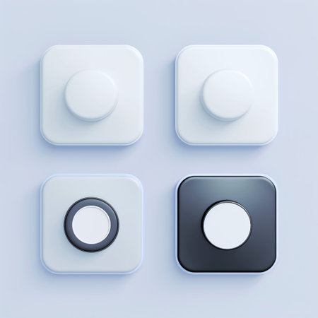 Set of white and black buttons on a gray background. 3d renderingの素材