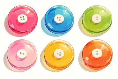 Colorful buttons isolated on white background. 3d render illustration.の素材