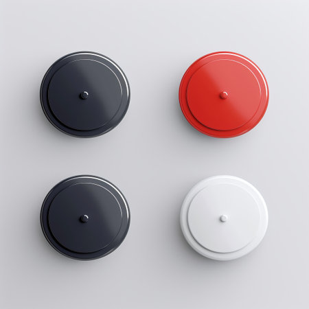 3d render of red, black and white buttons on white backgroundの素材