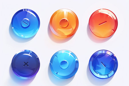 Set of glossy blue, orange, red and orange buttons. Vector illustrationの素材