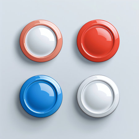 Set of 3d realistic buttons on the gray background. Vector illustration.の素材