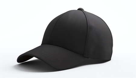 Black baseball cap isolated on white background. 3d render image.の素材