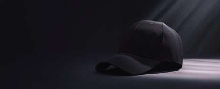 Baseball cap on black background with spotlight. Mockup for designの素材