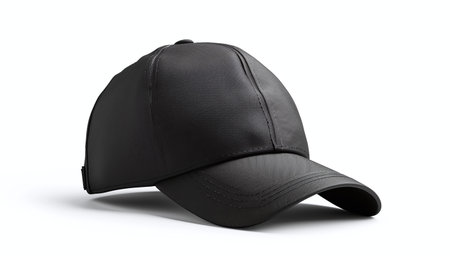Black baseball cap isolated on white background. 3d render image.の素材