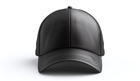 Black baseball cap isolated on white background. 3d render illustration.の素材