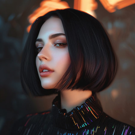 Fashion portrait of a beautiful young girl with dark hair and evening make-upの素材