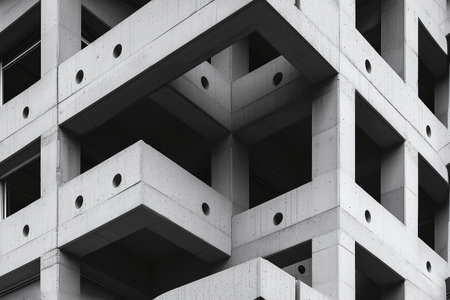 Detail of the facade of a modern building. Black and whiteの素材