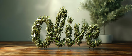 Olive branch in the form of the letter M. 3d illustrationの素材