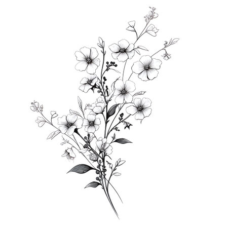 Hand drawn wildflowers, isolated on white background. Vector illustration.の素材