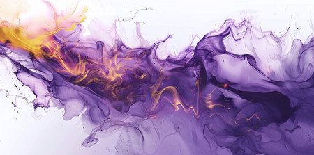 abstract background with purple, yellow and orange paint mixing in waterの素材