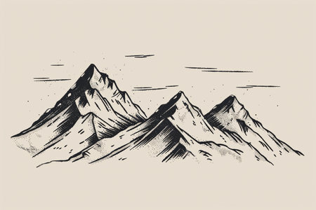 Mountains. Hand drawn sketch. Vector illustration in vintage style.の素材