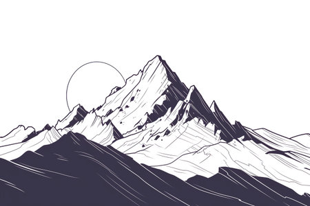 Mountains with sun. Hand drawn sketch. Vector illustration for your designの素材