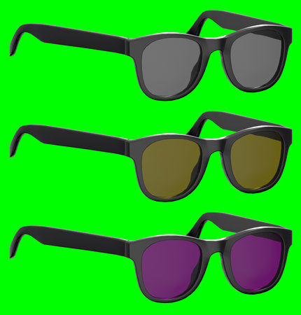 Set of Three 3D Sunglasses with Different Colored Lensesの写真素材