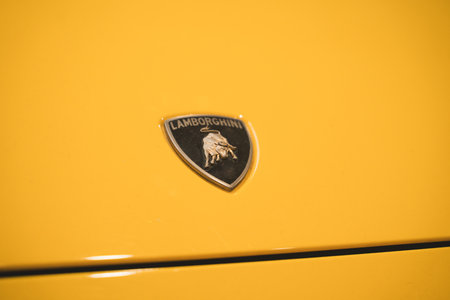 Lamborghini Logo on Yellow Car Hoodのeditorial素材