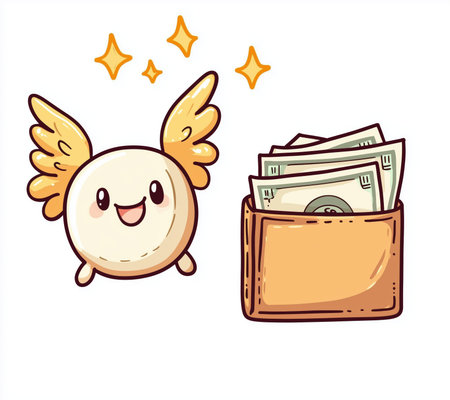 Money flying out of a wallet symbolizes spending.のイラスト素材