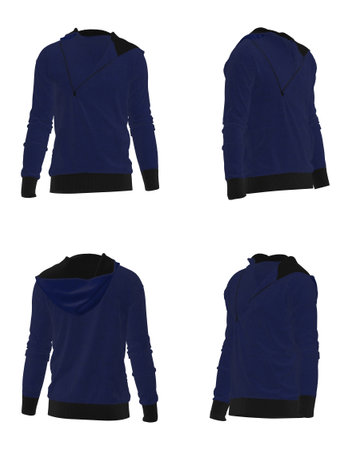 Black Hoodie with Black Accents Multiple Angles. Casual Sweatshirt Isolated on White Background.の写真素材