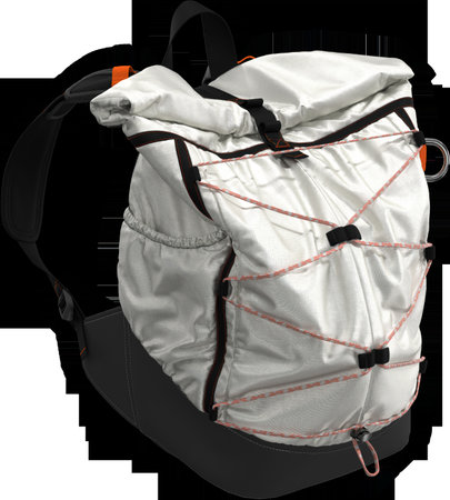 white backpack with adjustable straps and orange accentsの写真素材