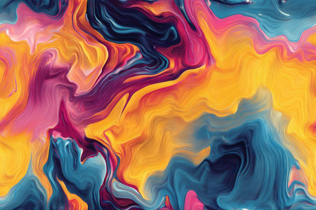 Colors melt in flowing shapes. Psychedelic swirls create a dreamy scene.の素材