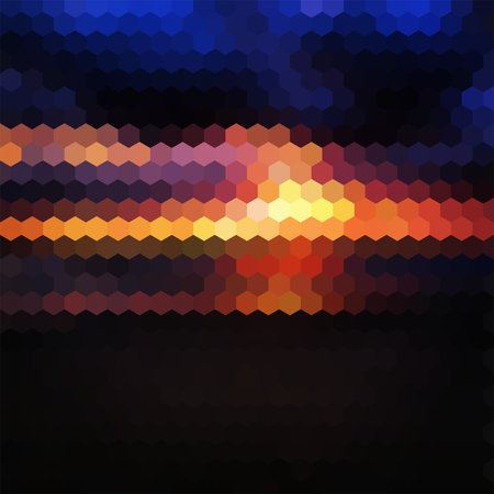 Dark sunset nature hexagon geometric background, vector backdrop for design