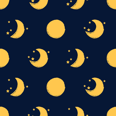 Different moon seamless pattern child background with stars in grunge styleのイラスト素材
