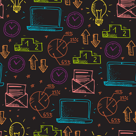 Business seamless doodle vector pattern, abstract finance backgroundのイラスト素材