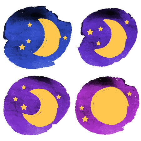 Crayon moon vector set in grunge styleのイラスト素材
