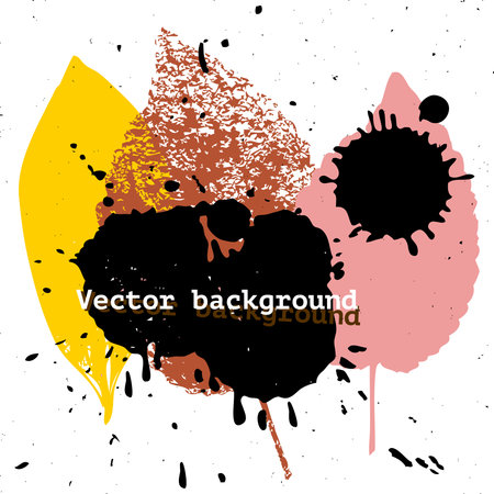 Grunge leaf design element with black stains and autumn colored leaves, vector backgroundのイラスト素材