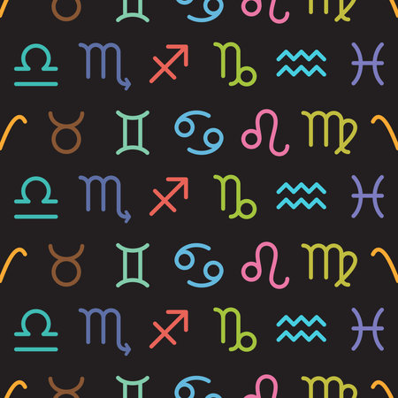 Horoscope colorful symbols vector seamless pattern, background illustrationのイラスト素材