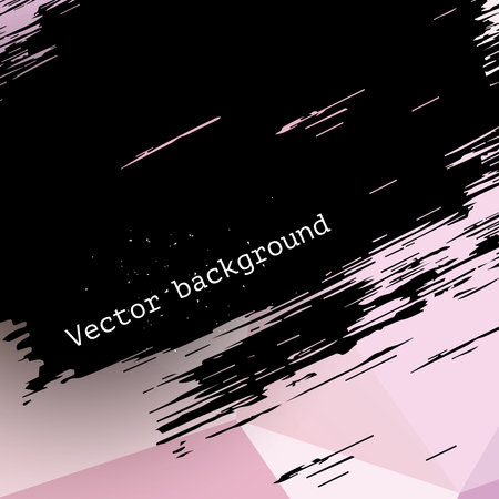 Pink vector abstract triangle background with black brush grunge stain, design template for poster or bannerのイラスト素材