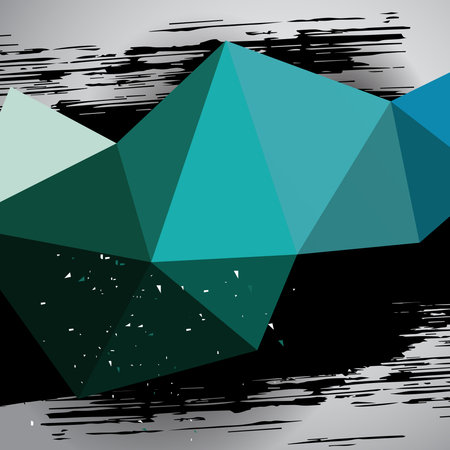 turquoise triangle mesh motion background with grunge black dab, template backdrop for poster design or 
bannerのイラスト素材